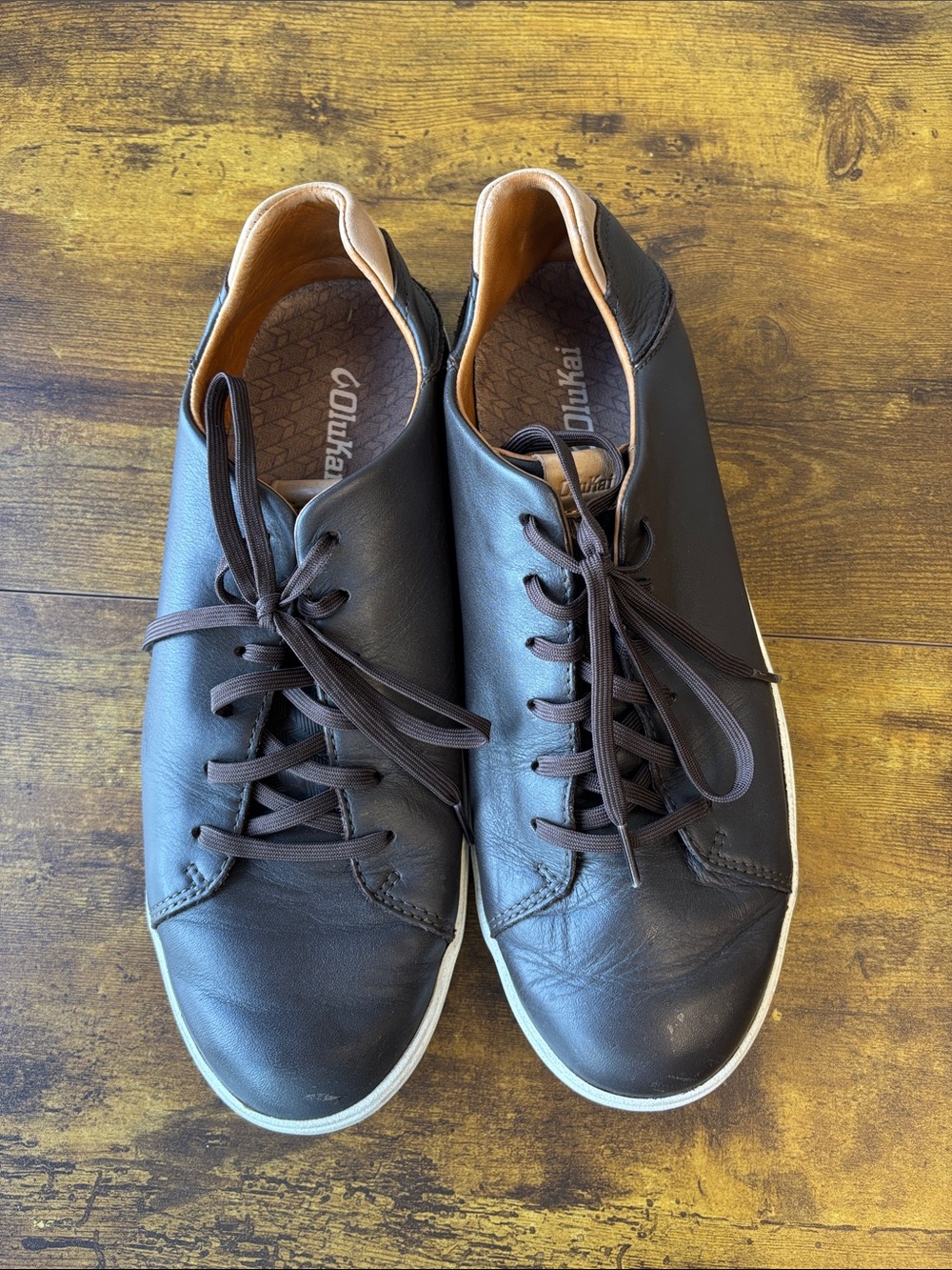 OluKai Men's Dark Brown Leather Low-Top Sneakers - Picture 3 of 8